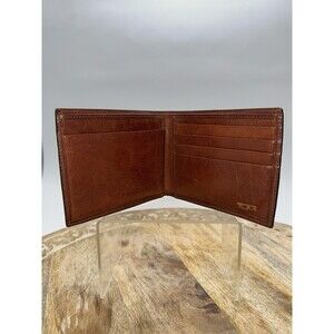 TUMI LEATHER Double Billfold WALLET BROWN CAMEL SLIM 5 Credit Card Slots Men’s